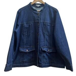 Eileen Fisher Organic Cotton Blend Stand Collar Button Denim Jacket Plus Size 1X